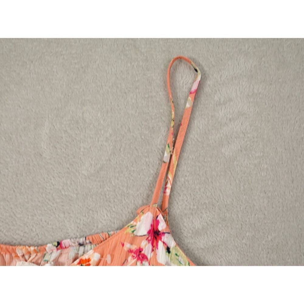 Pink Rose Womens Orange Crop Top Sleeveless Floral Tie Knot Smocked Size M - Picture 5 of 10